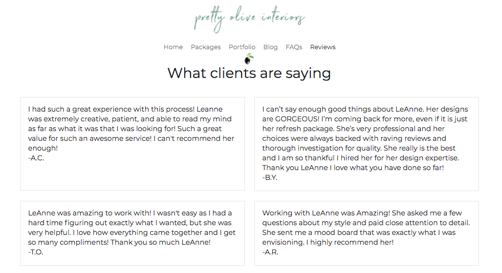 positive reviews on a Strikingly user's website positive reviews on a Strikingly user's website